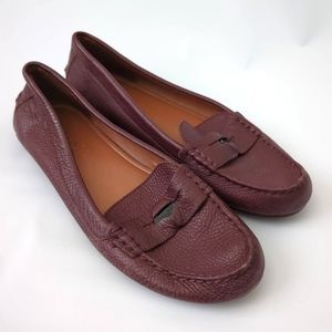 Coach Women's Burgundy Pebble Grain Leather Flats 8 Penny Loafer Slip On Shoes